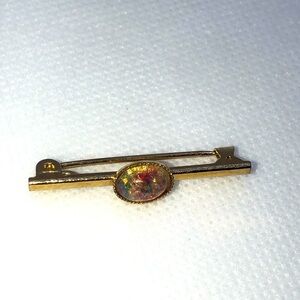 VINTAGE Faux Opal Gold Tone Bar Brooch Pin Unmarked 1.3”